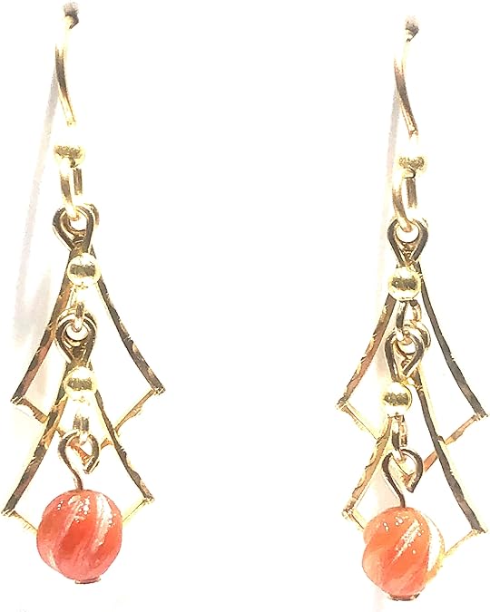 Silver Forest Open Diamond Cascade with Orange Bead Drop Pierced Earrings - NE-2280