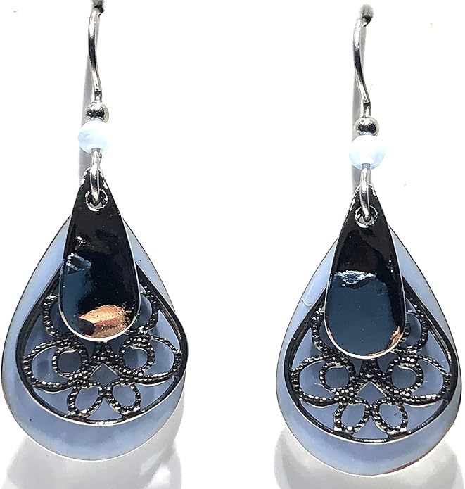 Silver Forest Light Blue Teardrop and Silver Earrings - NE-2315