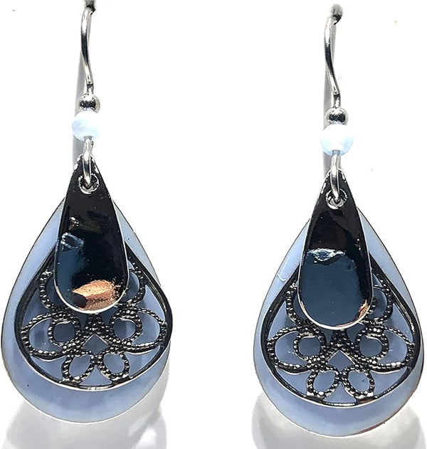 Silver Forest Light Blue Teardrop and Silver Earrings - NE-2315