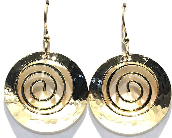 Silver Forest Shiny Gold Hammered Circle with Coil Earrings - NE-2228