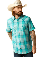 Ariat Men's Haddon Retro Fit Short Sleeve Shirt Winter Aqua 10048498