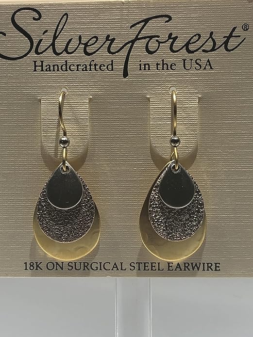 Silver Forest Layered Triple Tear Mixed Metals Earrings - NE-0496A