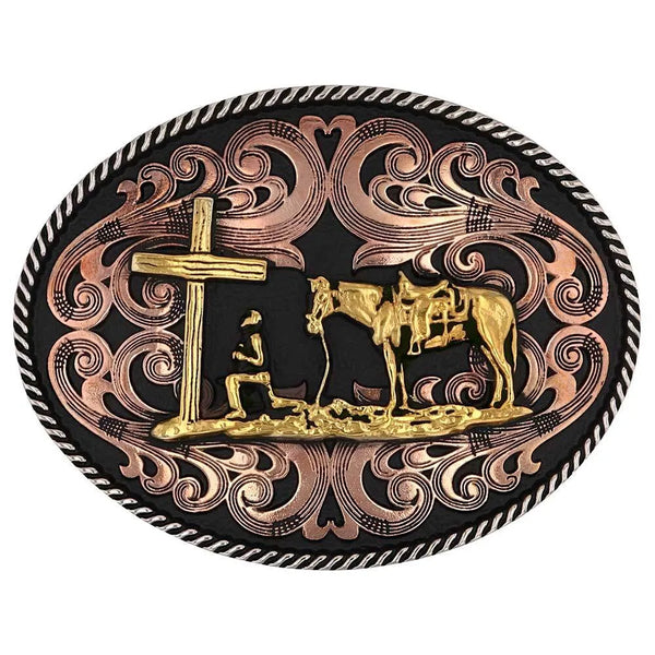 Montana Silversmiths Tri-Toned Christian Cowboy Attitude Buckle-A1005