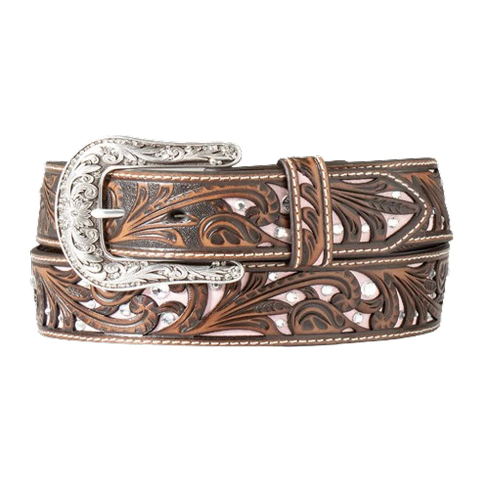 Ariat Women's Scrolling Filigree Crystal Belt in Brown/Pink A1566302