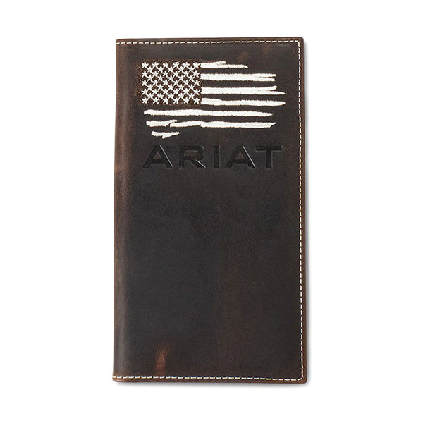 Ariat Men's Rodeo Distressed White Stitched USA Flag Logo Shield Wallet