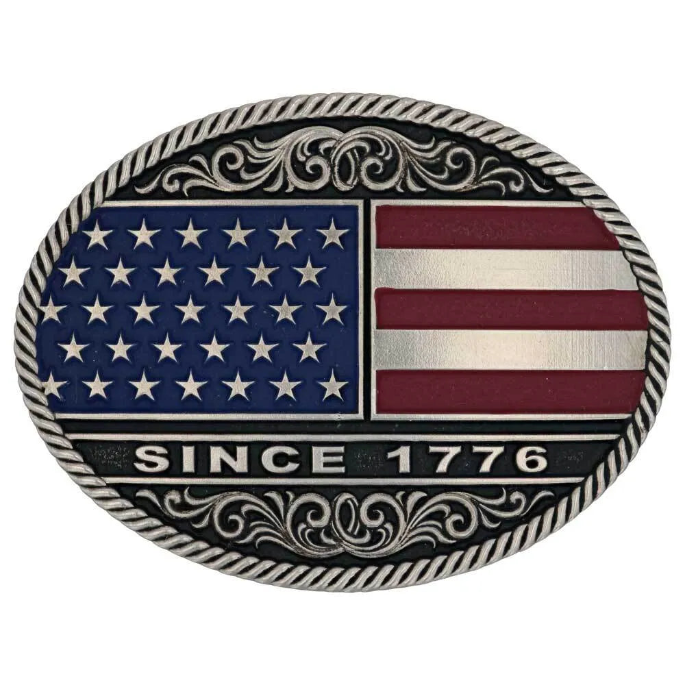 Montana Silversmiths Trimmed Circular American Flag Attitude Buckle-A867