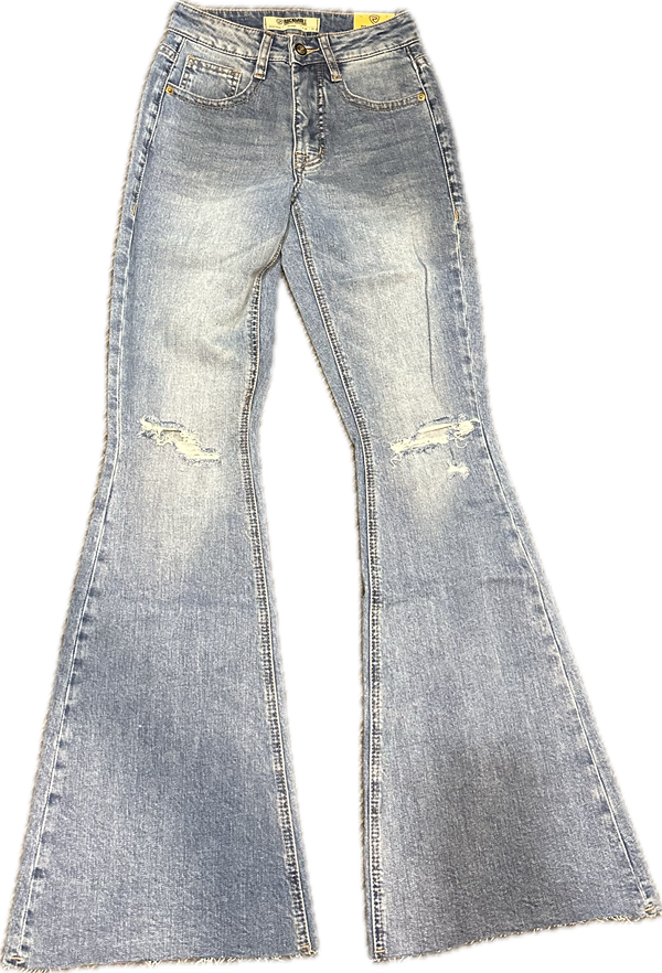 Ladies Rock & Roll Denim Distressed High Rise Flare Jeans - BW6HD04793