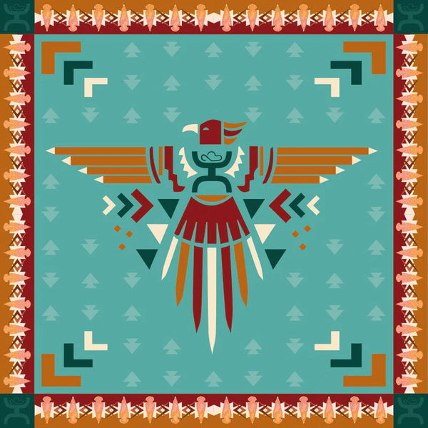 "Aztec Thunderbird" Turquoise/Rust Wild Rag - BANDANA22-AZTEC THUNDERBIRD-1