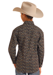 Rock & Roll Boys Longhorn Printed Long Sleeve Snap - Turquoise - BBN2S05473