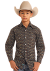 Rock & Roll Boys Longhorn Printed Long Sleeve Snap - Turquoise - BBN2S05473