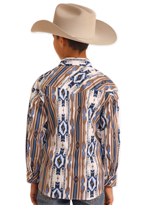 Rock & Roll Denim Boy's Southwestern Print Long Sleeve Pearl Snap Shirt - BBN2S05489