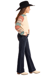 Rock & Roll Girls Rope Emblem Trouser Jeans Dark Wash - BG5MD05332