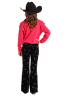 Rock and Roll Girls Horse Print Corduroy Flare Jeans - Black - BG6PD05302