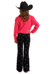 Rock and Roll Girls Horse Print Corduroy Flare Jeans - Black - BG6PD05302