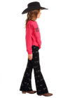 Rock and Roll Girls Horse Print Corduroy Flare Jeans - Black - BG6PD05302