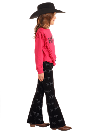 Rock and Roll Girls Horse Print Corduroy Flare Jeans - Black - BG6PD05302