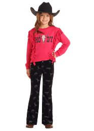 Rock and Roll Girls Horse Print Corduroy Flare Jeans - Black - BG6PD05302