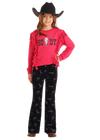 Rock and Roll Girls Horse Print Corduroy Flare Jeans - Black - BG6PD05302