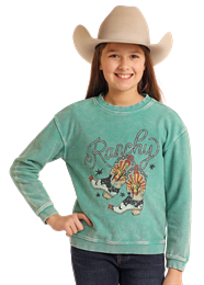 Rock & Roll Girls Graphic Ribbed Pullover - Turquoise - BG91T05450