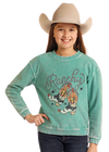 Rock & Roll Girls Graphic Ribbed Pullover - Turquoise - BG91T05450