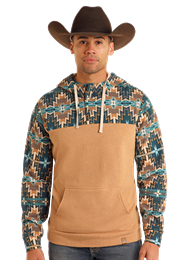 Rock & Roll Men's Color-Blocked Printed Hoodie  Tan - BM94T05360