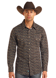 Rock and Roll Longhorn Printed Long Sleeve Snap Shirt - Turquoise - BMN2S05473