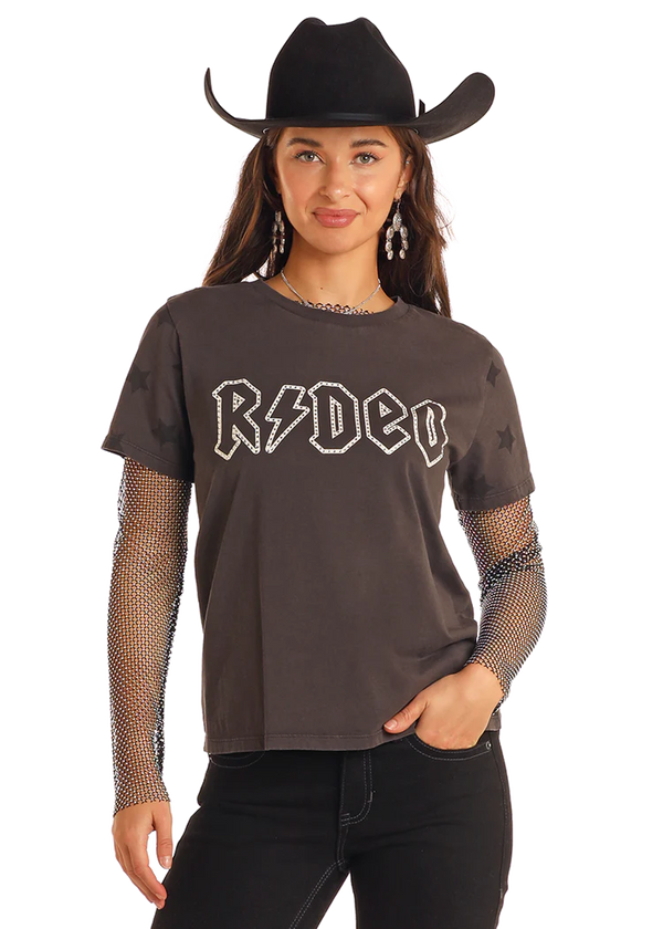 Ladies Rhinestone Rodeo Graphic Tee - Black - BW21T05410