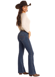 Rock and Roll Ladies High Rise Boot Cut Jeans With Side Seam Detail - Medium Wash - BW4HD05321