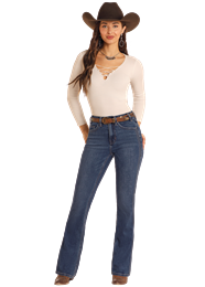 Rock and Roll Ladies High Rise Boot Cut Jeans With Side Seam Detail - Medium Wash - BW4HD05321