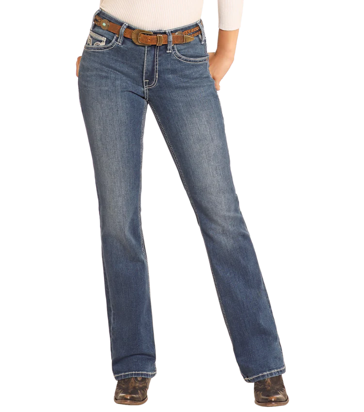 Rock & Roll Ladies Mid Rise Cowhide Bootcut Jeans-BW4MD04774