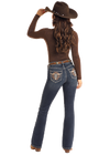 Rock and Roll Ladies Mid Rise Boot Cut Steer Head Emblem Jeans - Medium Vintage - BW4MD05315