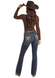 Rock and Roll Ladies Mid Rise Boot Cut Steer Head Emblem Jeans - Medium Vintage - BW4MD05315