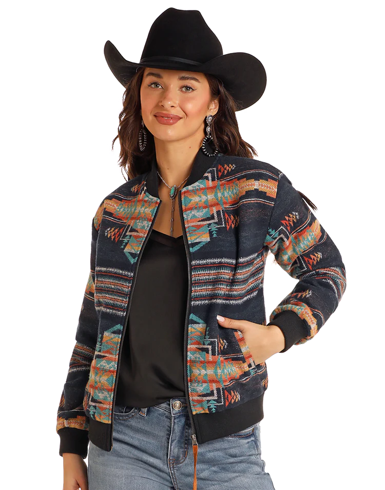 Rock & Roll Ladies Aztec Bomber Jacket - BW92C05272