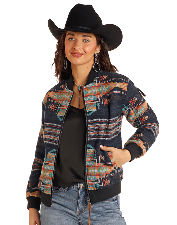 Rock & Roll Ladies Aztec Bomber Jacket - BW92C05272