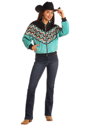 Rock & Roll Ladies Aztec Border Bomber - Turquoise - BW92C05285