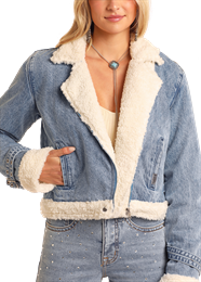 Rock and Roll Ladies Sherpa Jacket - Light Wash - BW92D05346