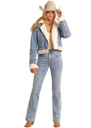 Rock and Roll Ladies Sherpa Jacket - Light Wash - BW92D05346