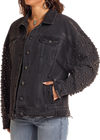 Rock & Roll Ladies Distressed Pearl Sleeve Jacket - Black - BW92D05348