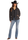 Rock & Roll Ladies Distressed Pearl Sleeve Jacket - Black - BW92D05348