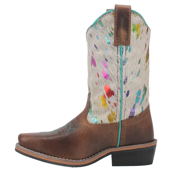 Dan Post Rumi Brown Leather Youth Boot w/Rainbow Splatter Hide DPC2908/DPC3908