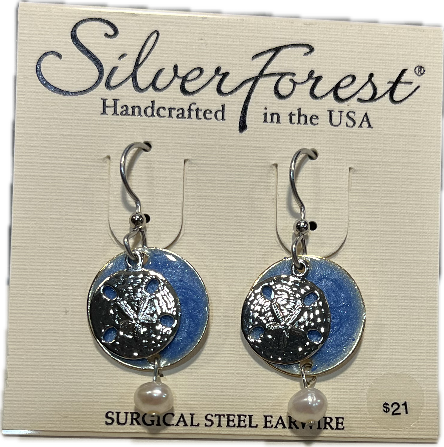 Silver Forest Blue and Silver Sand Dollar Earrings E-9745