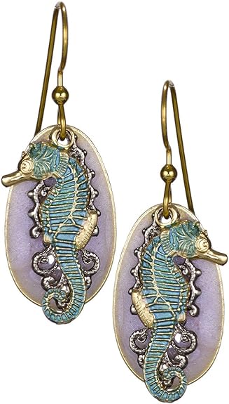 Silver Forest Purple and Green Seahorse Earrings E-9748