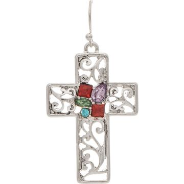 Rain Jewelry Collection Silver Multicolor Sparkle Swirl Cross Earring E4563S