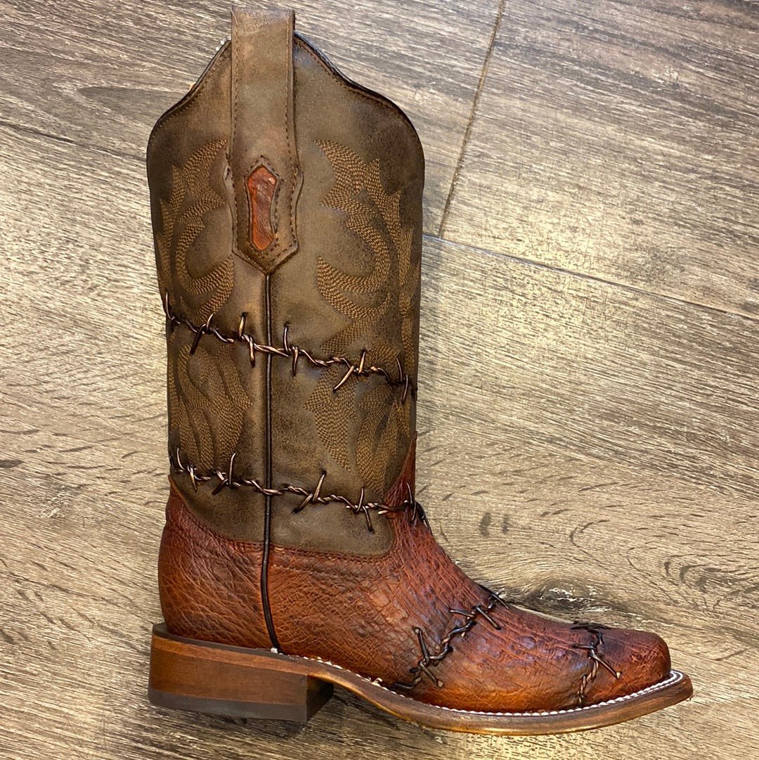 Ladies Corral Brown Ostrich with Weaved Barbed Wire Square Toe Boot A4