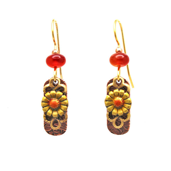 Silver Forest Red and Gold Flower Layered Metal Earrings NE-2158