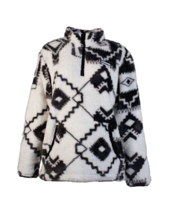 Hooey Ladies Fleece Pullover White with Black Aztec - HFP016WHBK