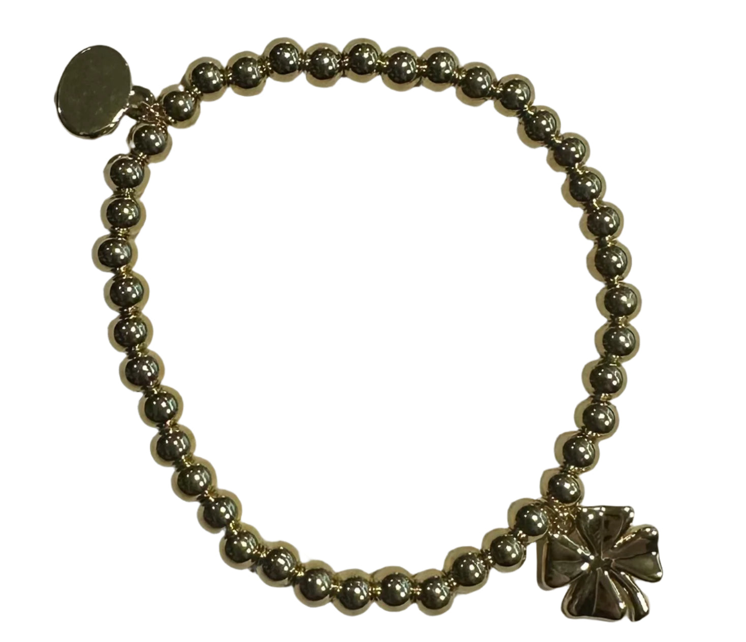 Alex Carol Jewelry 5MM Gold Ball Bracelet With Four Leaf Clover Charm - B2423