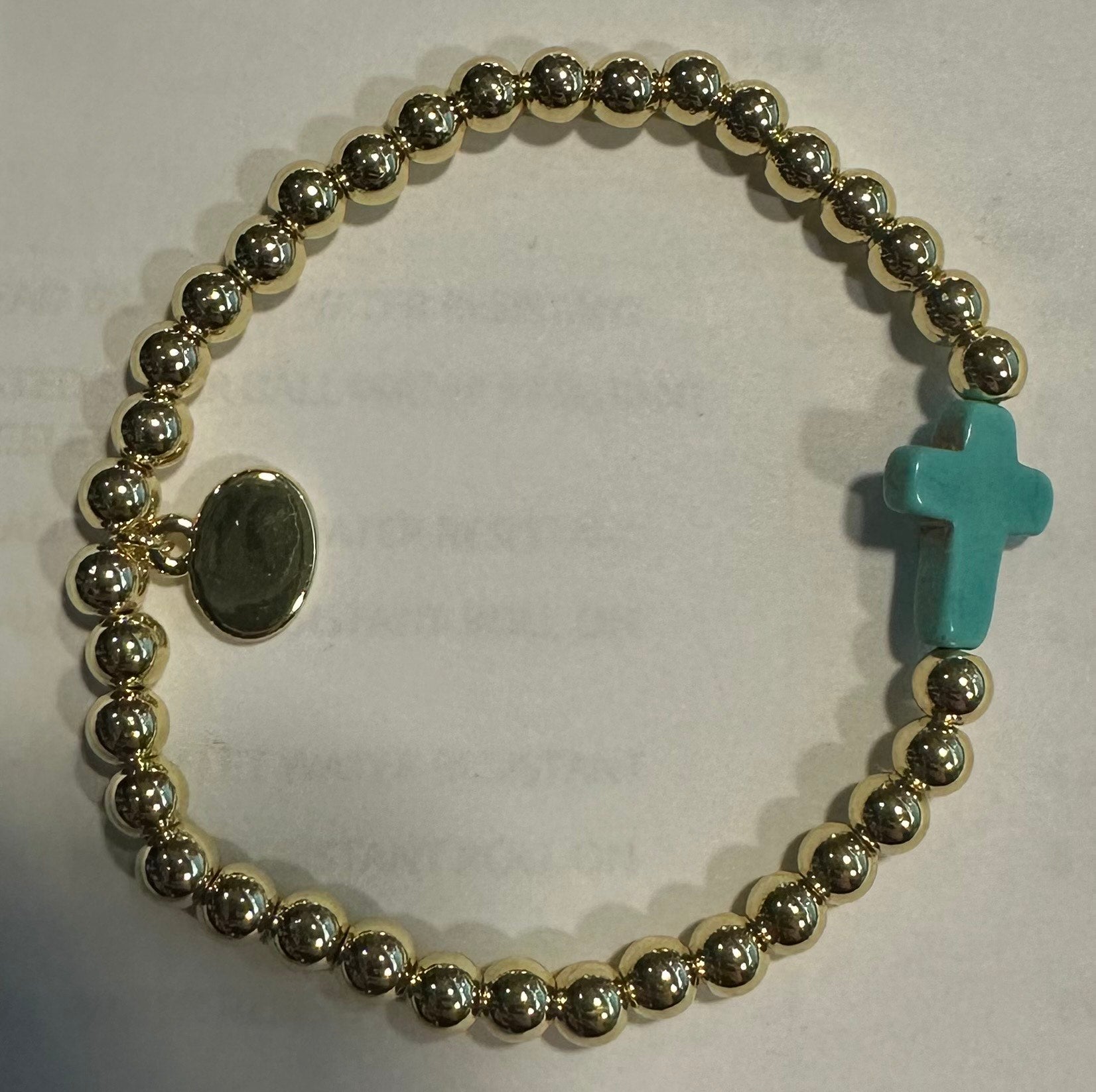 Alex Carol Jewelry 5MM Gold Ball With Turquoise Stone  Cross - B24003T