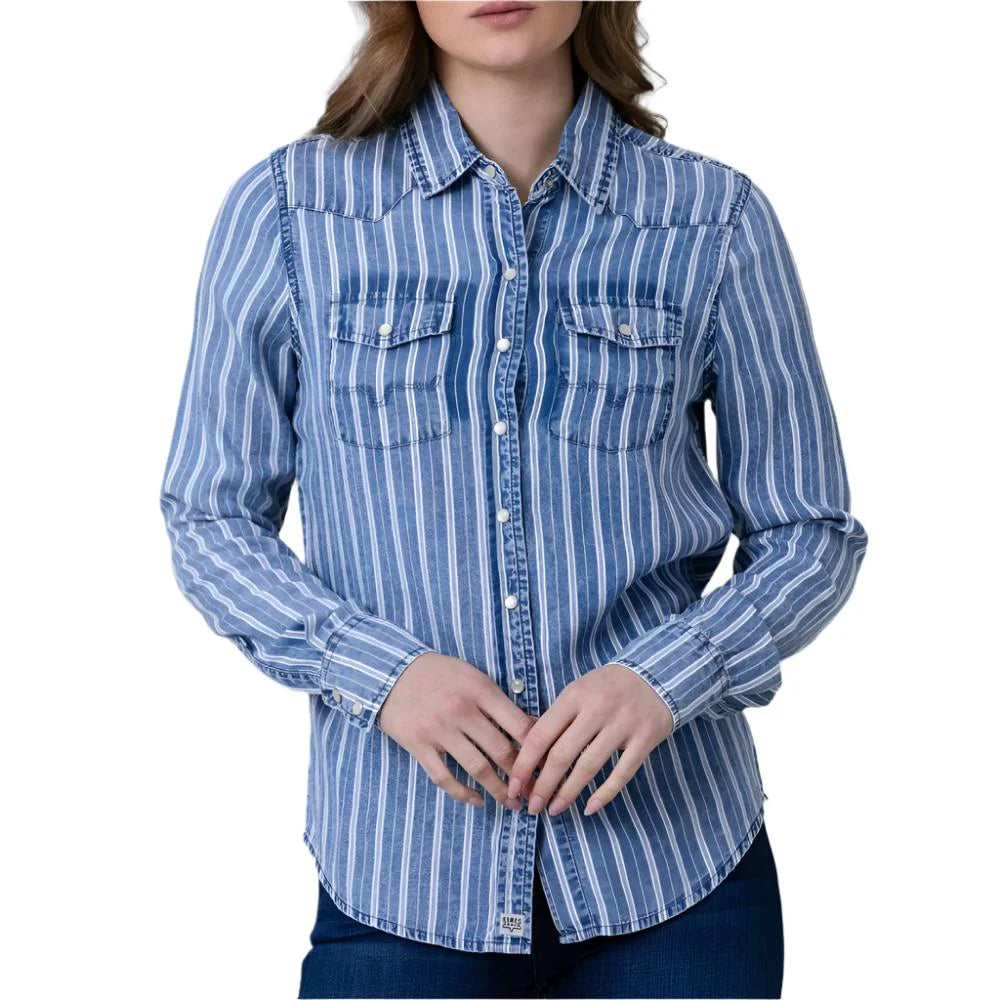 Kimes Ranch Ladies KC Tencel Indigo Mini Stripe - Denim - WTO0000040