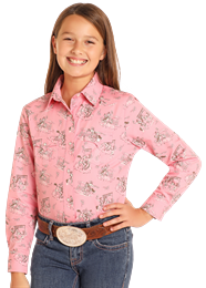 Rock&Roll Girls Long Sleeve Snap Shirt - Rose -  LGN2S04976